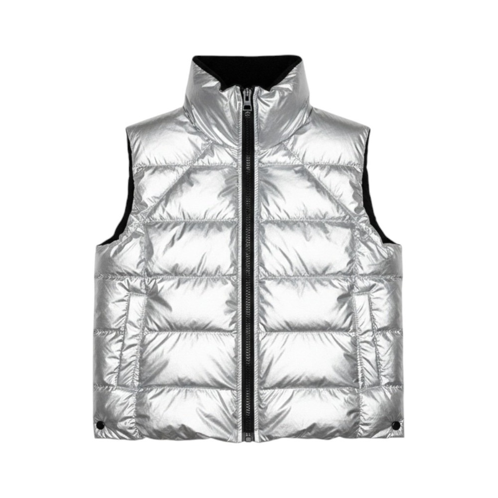 Diane Snyder Cashmere Lined Silver Puffer Vest Large